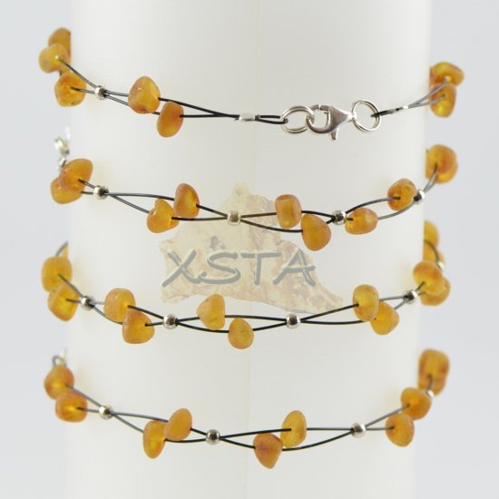Amber bracelet with wire cognac color silver 925